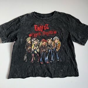 Bratz Rock Angelz Crop Top T-Shirt Women’s Small Black Acid Wash Red Graphic